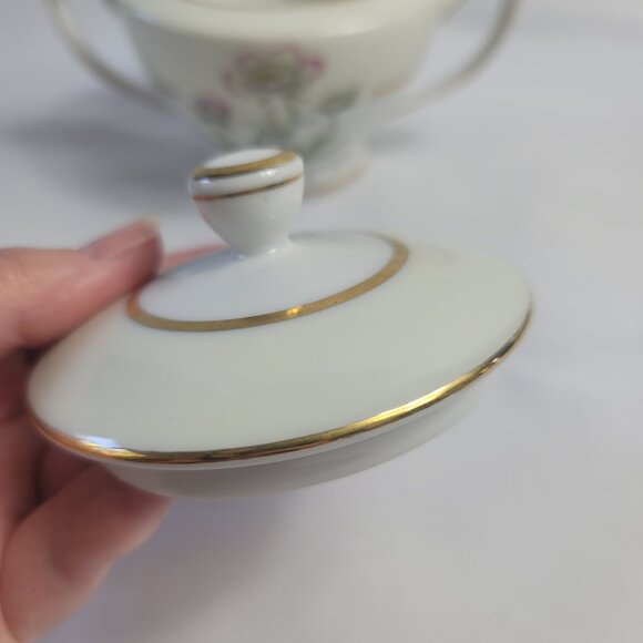 Mikado Harmony Sugar Bowl with Lid Cream Rim Pink Floral Center - Picture 4 of 15